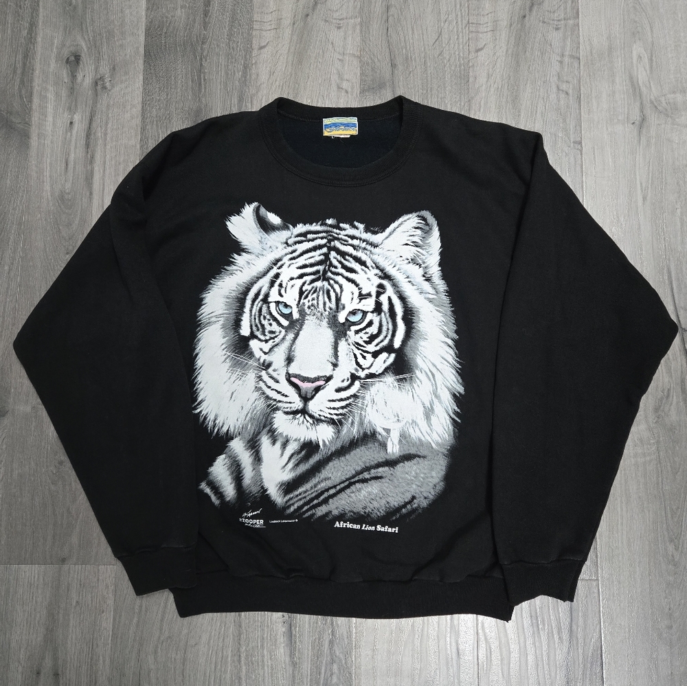 Vintage Black Sweatshirt with White Tiger Print